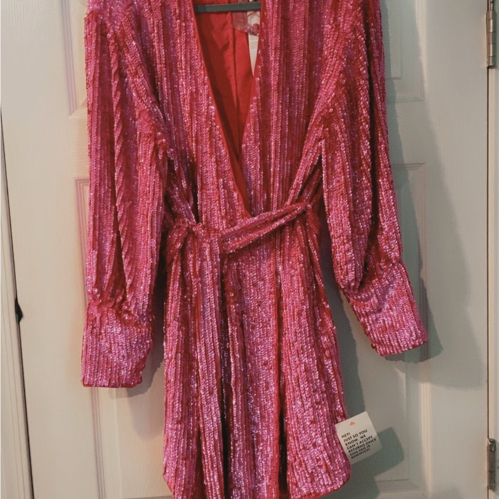 Asos Pink Mini Dress With Plunge Neckline And Bishop Sleeves